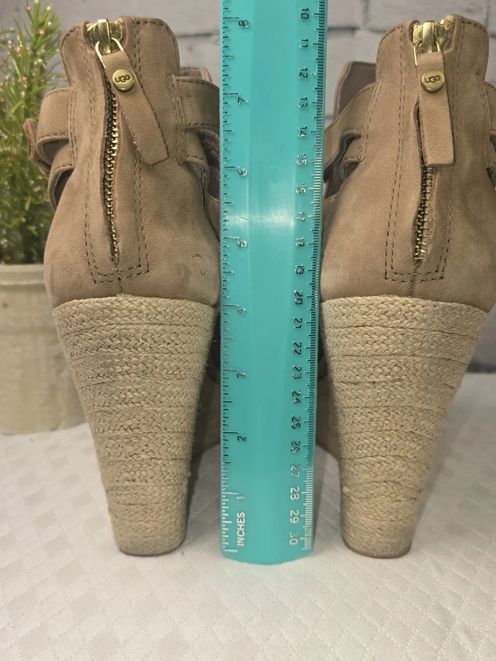 UGG JOLINA STRAPPY CUT OUT ANKLE BOOT WEDGE TAN PEEP TOE JUTE PLATFORM